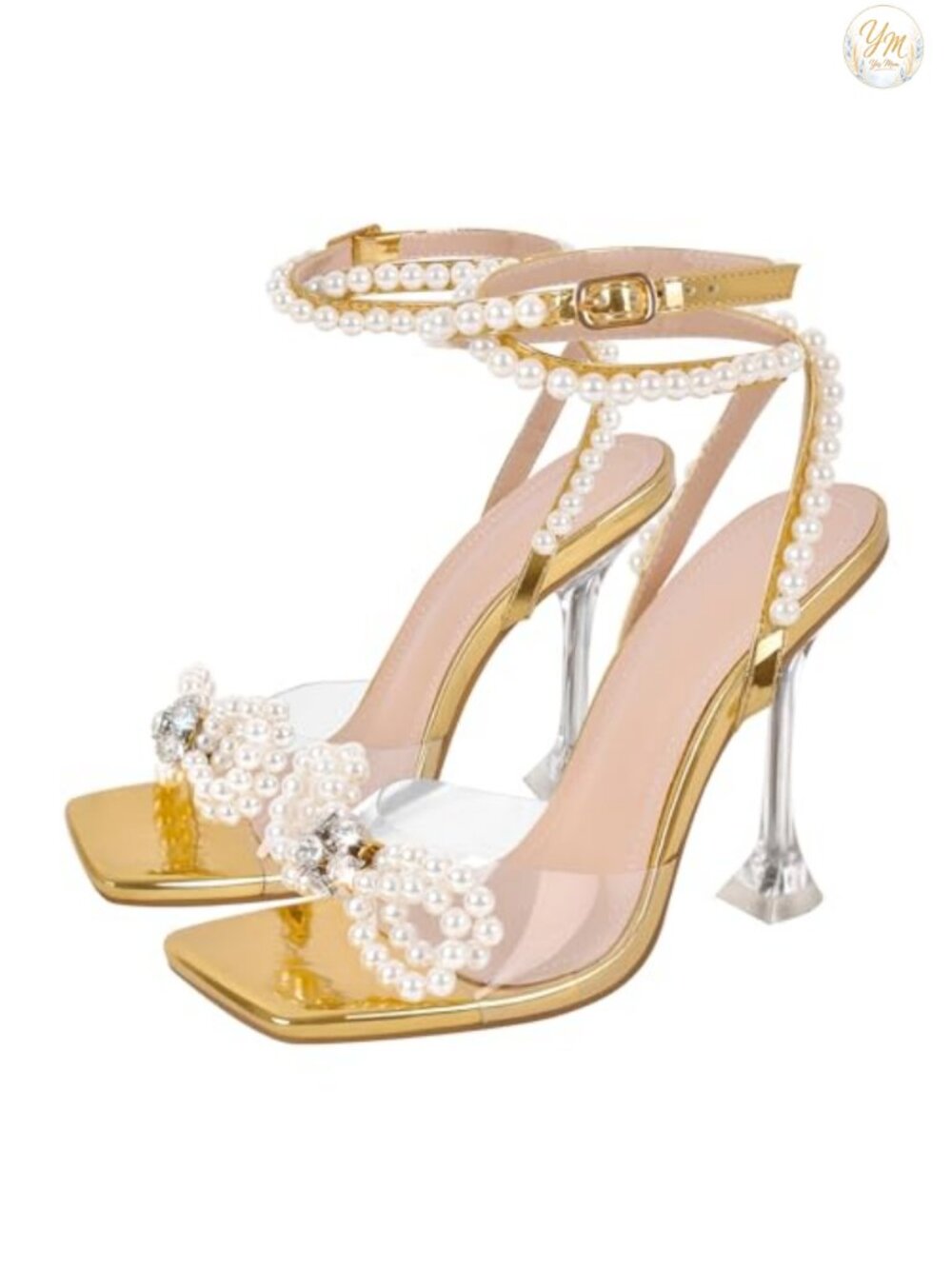 Clear Stiletto Heels Rhinestone Bow Sandals Women's 4" Heel